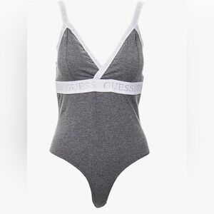 GUESS Los Angeles Silver Sparkling Logo Grey & White Sleeveless Bodysuit Large